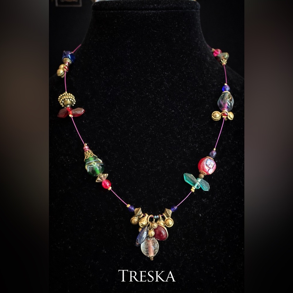 Treska Artisan Glass Bead Statement Necklace
